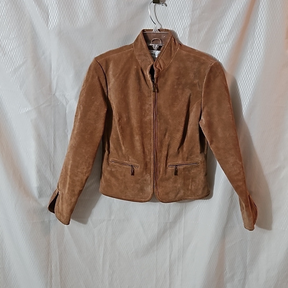 Live a Little 100% Leather Suede Jacket sz SP Tan Pre-owned